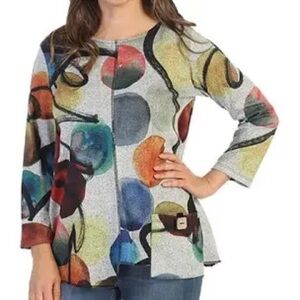 Jess & Jane Toscana French Brushed Knit Patch Pocket Tunic confetti bubbles 1 X